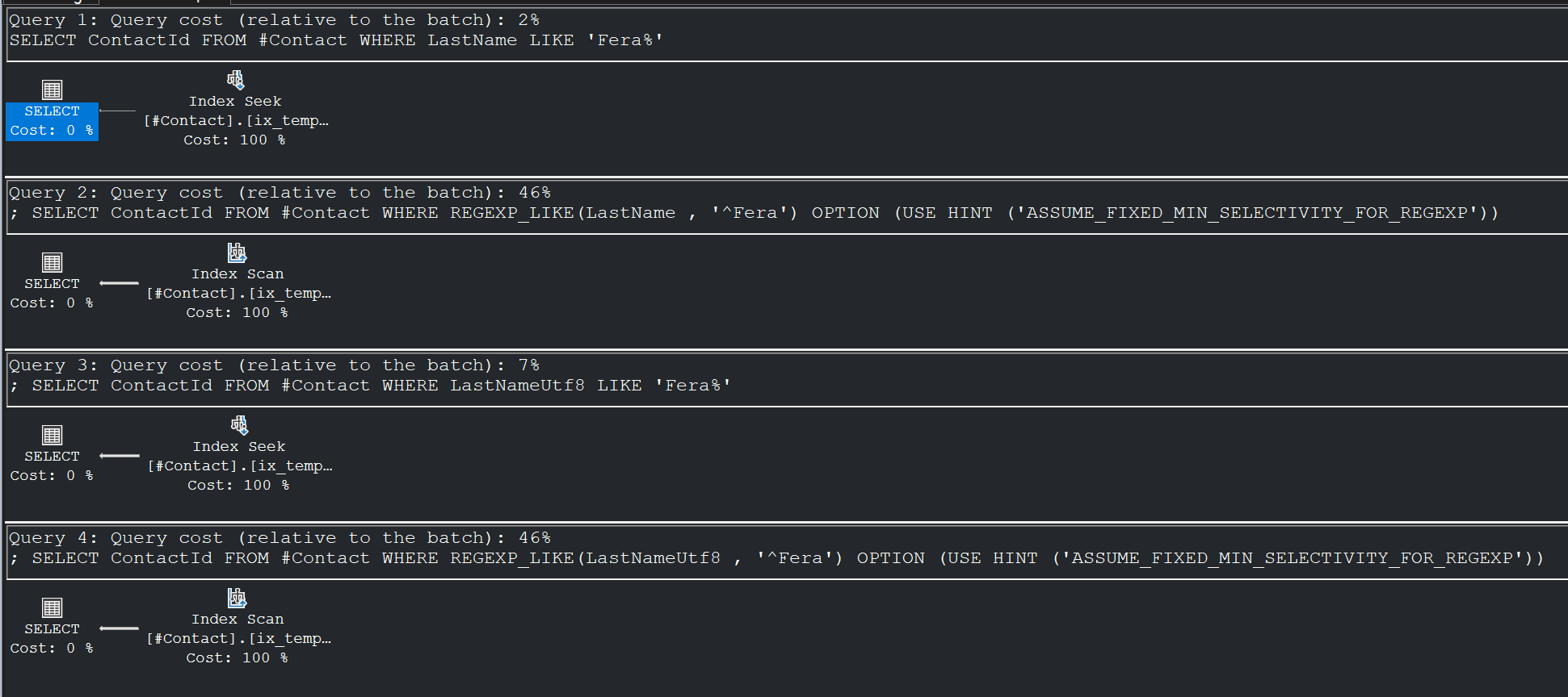 Plan d’exécution REGEXP_LIKE non SARGable