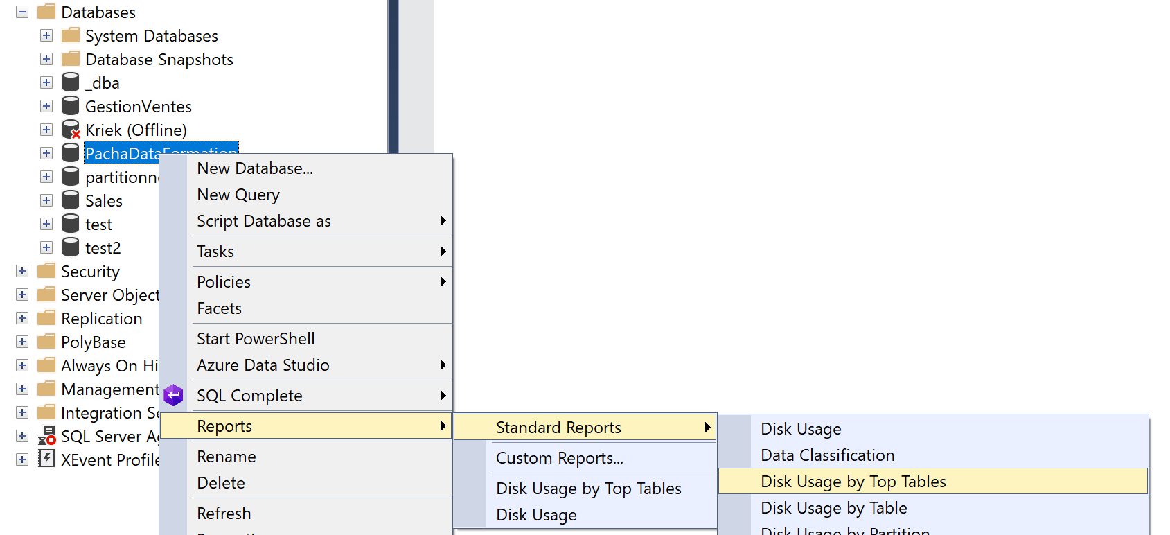 Rapport Utilisation du disque par tables principales